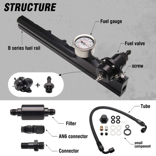 👍High Flow Fuel Rail w/ Regulator Gauge & AN6 Hose B16 B18 B20 Si B-Series👍 - Zdjęcie 2 z 6