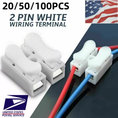 20-100PCS White 2P Quick Splice Lock Wire Terminals Electrical Connectors CH2