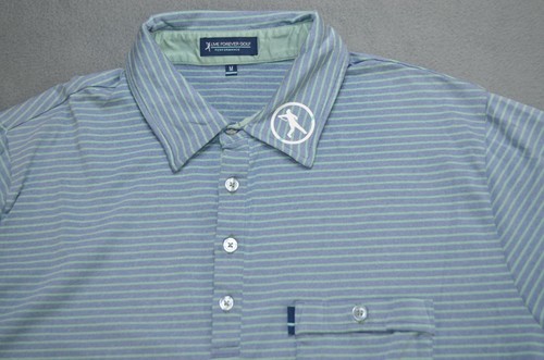 Live Forever Golf Performance Men’s Medium Blue Striped Polo Shirt LFG