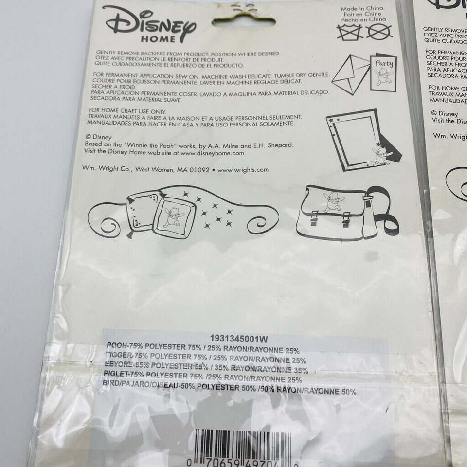 Wrights Disney Home Pooh Collection Selfadhesive Applique Patches eBay
