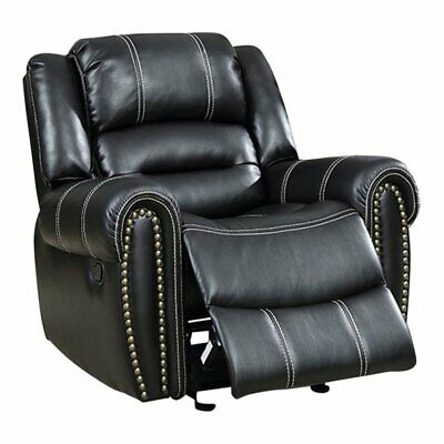 Benjara 37 Contemporary Leatherette, Black Leather Glider Recliner
