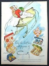 1944 Coty Couple On Christmas Sleigh Fragrances 5 Gift Sets Vintage Art Print Ad