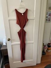 Verdusa Women's Cut Out Waist Split Side Square Neck Midi Tank Dress Size Large