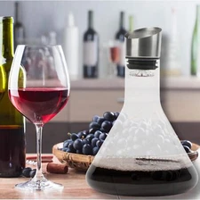 LEVARE Wine Decanter with Stainless Steel Aerator Pourer Lid, 100% Hand-Blown