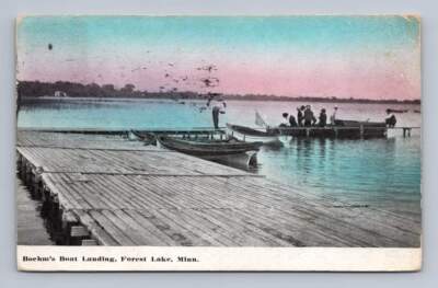 Camera Man on Boehm's Boat Landing FOREST LAKE Minnesota Antique Postcard 1910