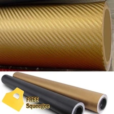 48" x 60" GOLD Carbon Fiber Vinyl Wrap 3D Bubble Free Air Release 4ft x 5ft