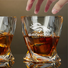 Custom Engraved Denver Broncos Whiskey Glass – 10 oz Twisted Rocks Glass