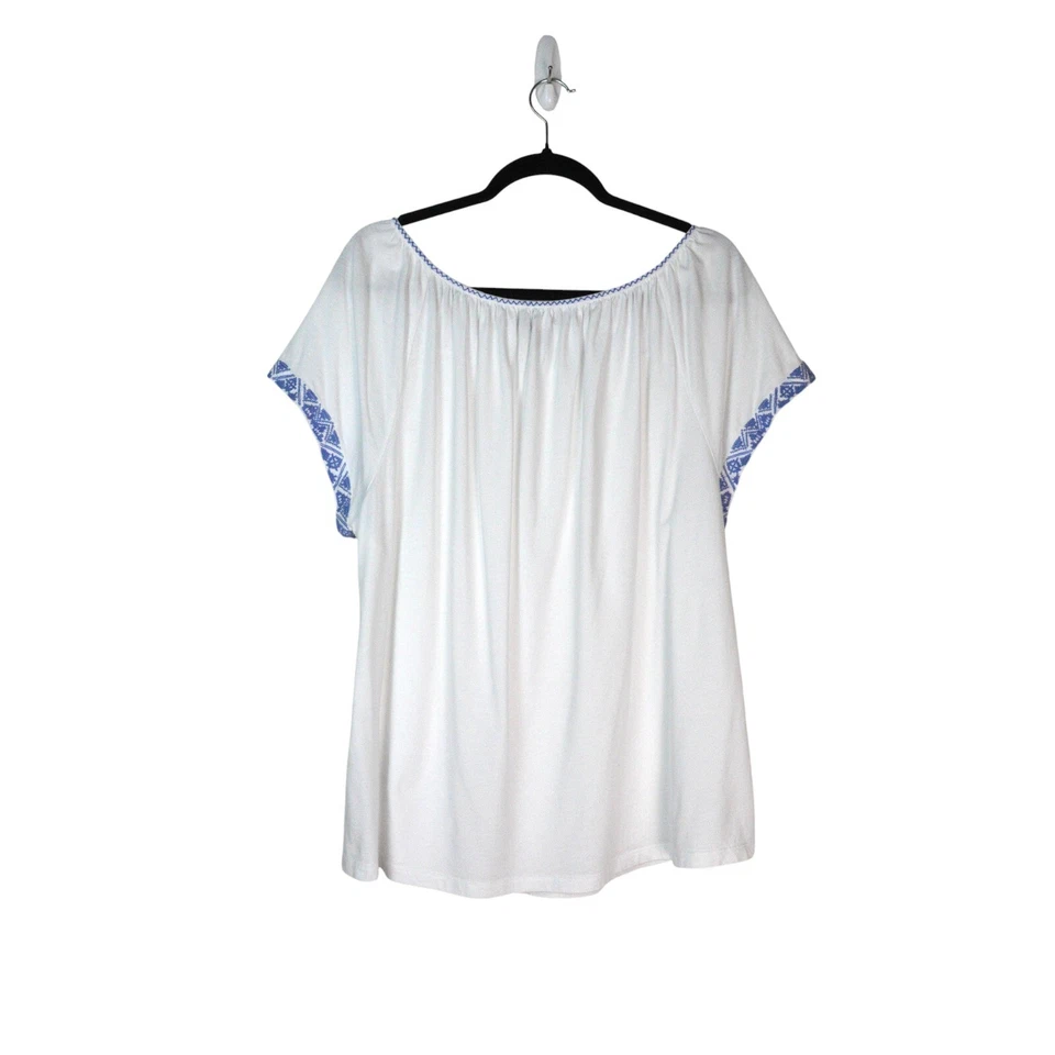 Chaps Womens White Peasant Top Embroidered Neckline Size 2X Country Milkmaid - Image 2 of 4
