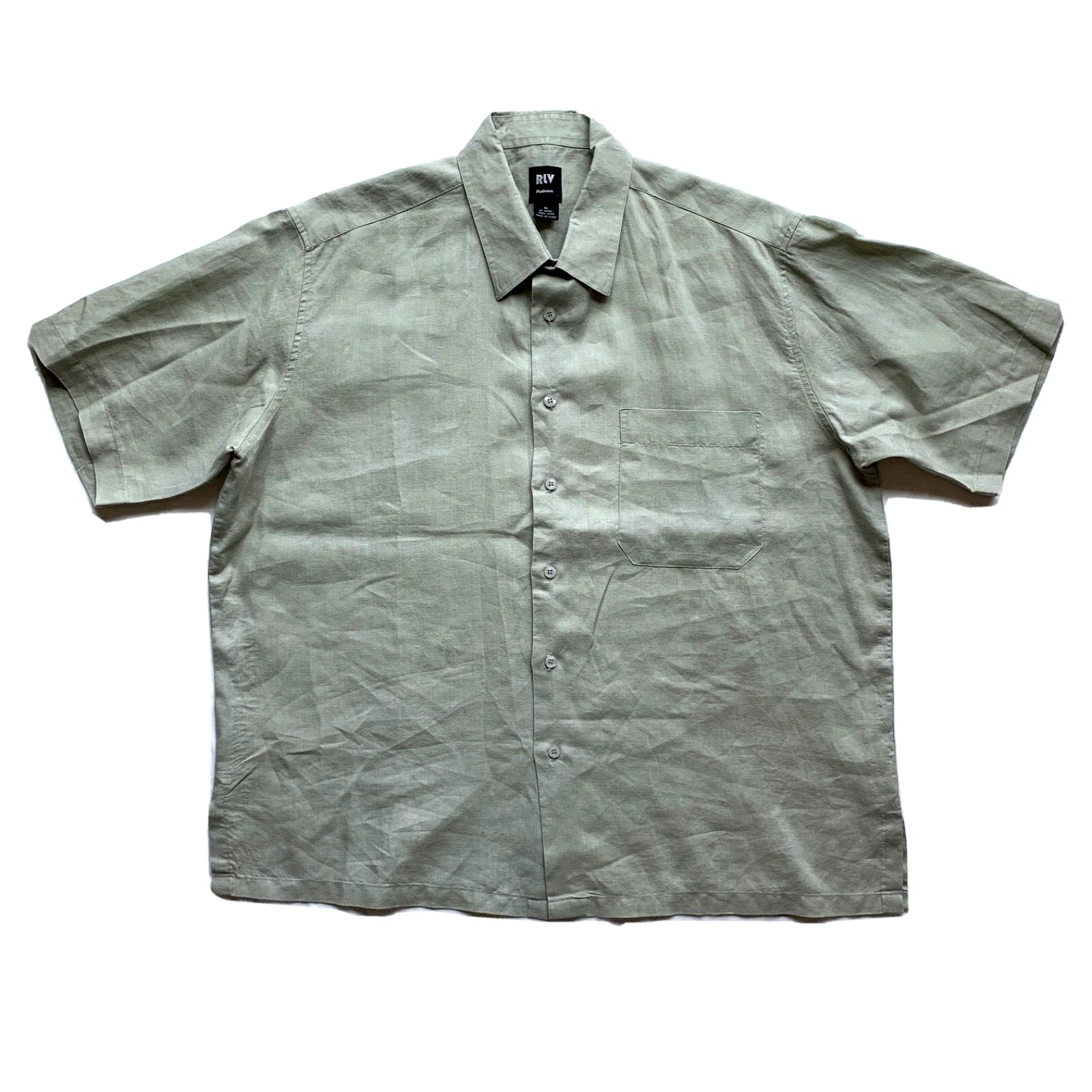 RLV Platinum Shirt Mens Extra Large Green Button Up 100% Linen Casual Work