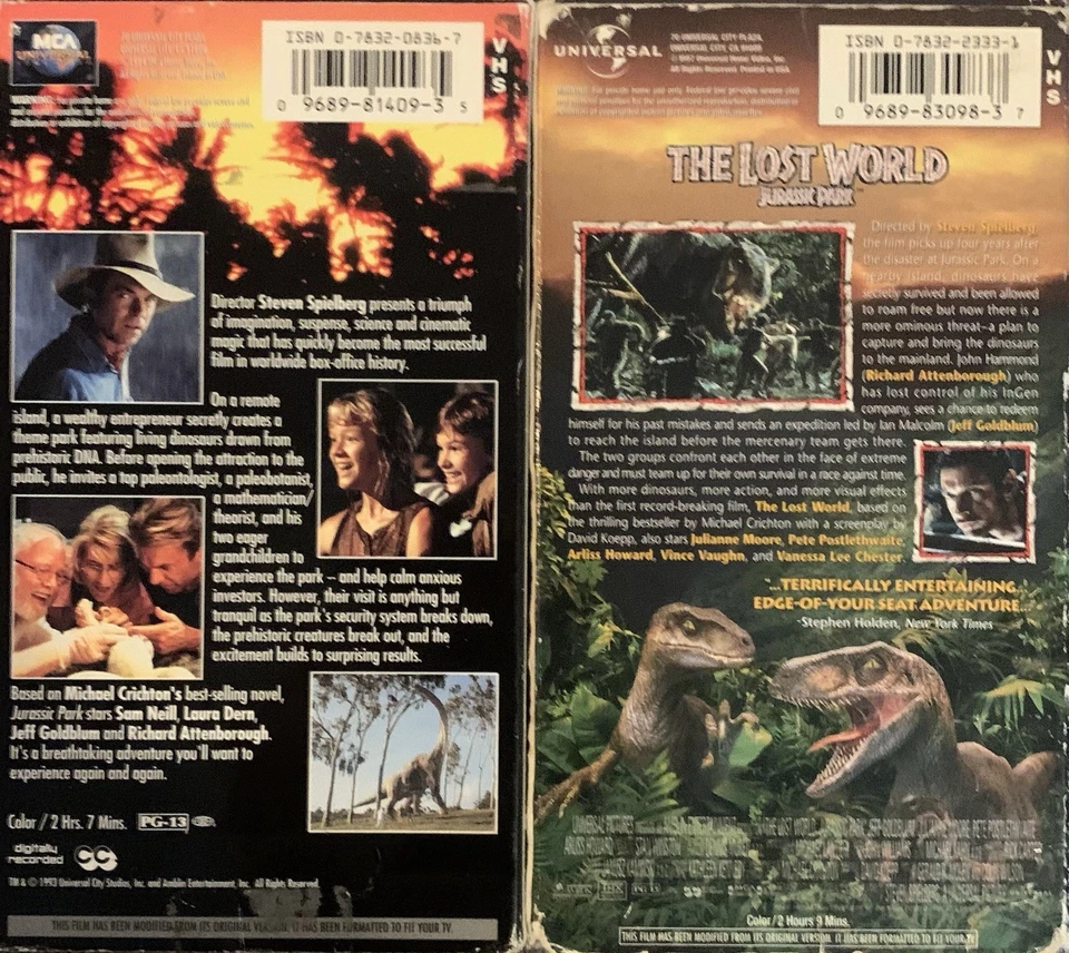 Lot Of 2: Jurassic Park VHS The Original And The Lost World ACCEPTABLE Universal Foto 2 de 4