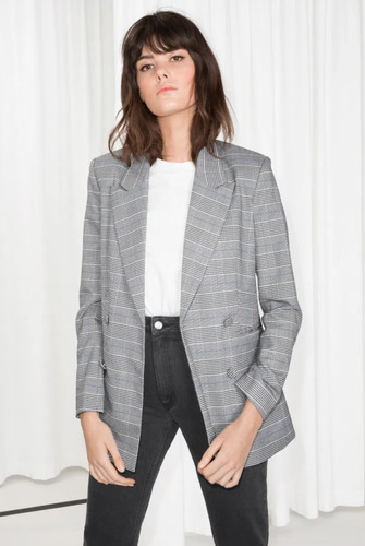 & OTHER STORIES sz 8 Oversized Double Breasted Houndstooth Plaid Blazer