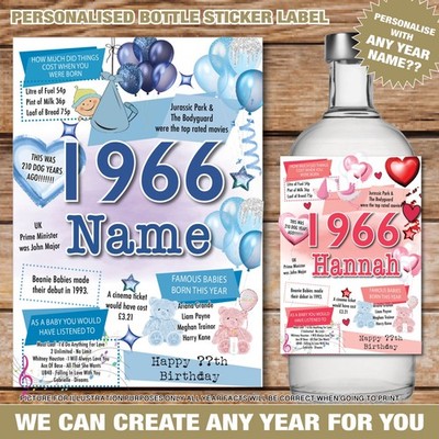 1963 60. PERSONALISIERTER GEBURTSTAG WEIN GIN RUM FLASCHE ETIKETT Aufkleber Fakten Spaß 190