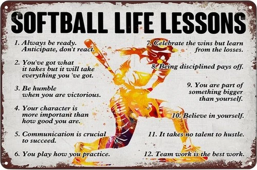 Softball Life Lessons Vintage Positive Tin Metal Signs Home Décor 8x12