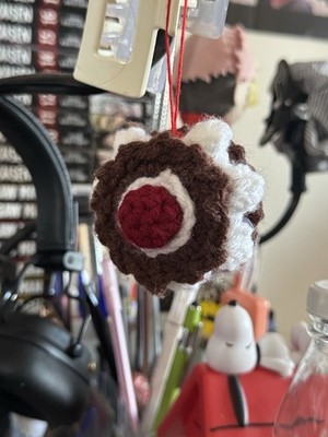 Brown Chocolate Crochet Cream Sandwich Bag Charm Cherry Top