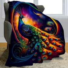 1pc Vibrant Peacock  Cosmic Swirl Throw Blanket - Ultra-Soft Polyester, All-S