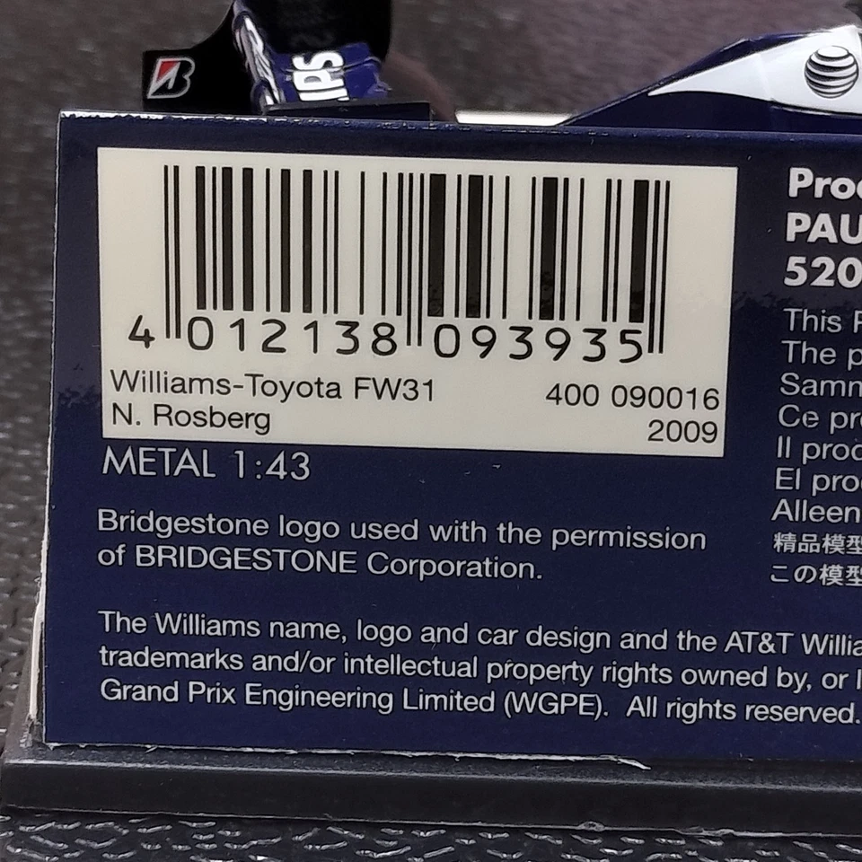 MINICHAMPS 1/43 Williams Toyota FW31 Nico Rosberg #16 2009 400090016 - Image 4 of 4