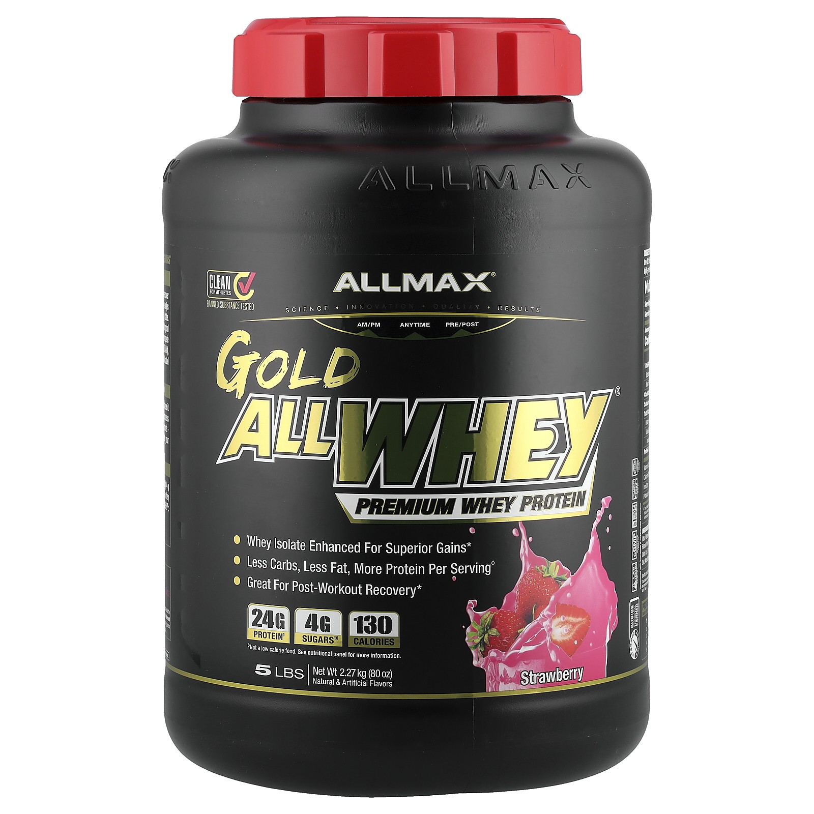 GOLD ALLWHEY , Сывороточный протеин премиум-класса, Клубника, 5 фунтов (2,27 кг)