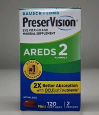 PreserVision AREDS 2 Bausch+Lomb 1 Bottle 120 Mini Softgels Eye Vitamins 9/26