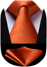 Mens Solid Color Ties Formal Satin Necktie and Pocket Square Set Classic Wedding