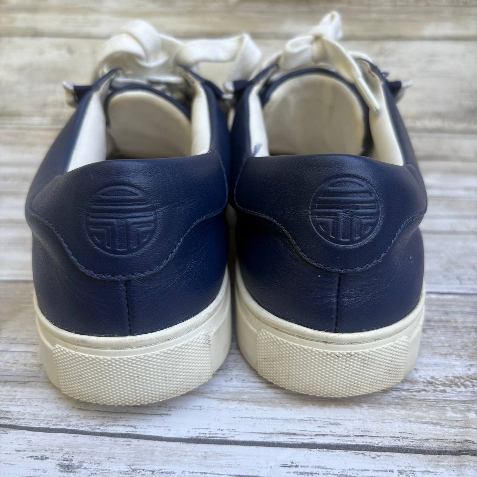 Tory Burch Sport Ruffle Sneakers Sz 8 Navy Blue Lace Up Leather Low Top thumbnail 7