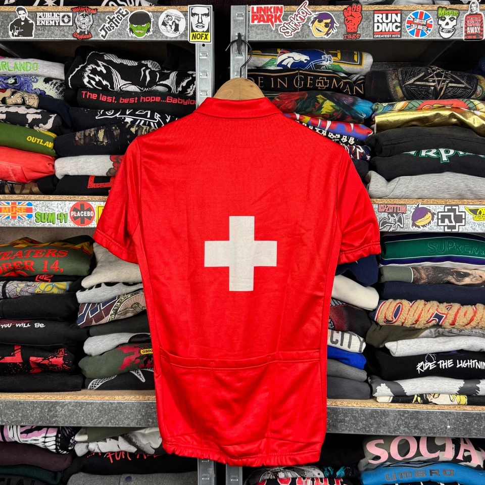 CAMISETA DE CICLISMO VINTAGE AÑOS 80 SUIZA DESCENDENTE ROJA BLANCA CROSS HANS HESS Talla M Foto 2 de 4