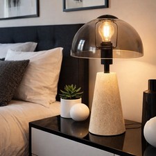 Lampe de Table Nachttischampe Champignon Design Salon Verre Fumé Travertine