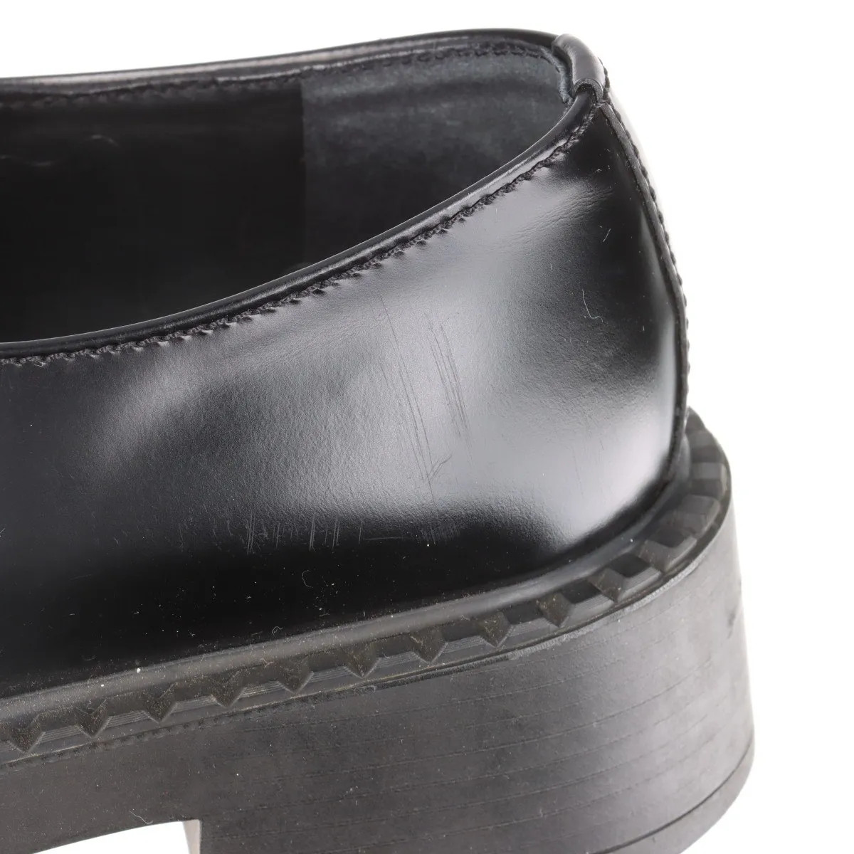 Prada Chocolate Leather Loafer 35.5 Ladies' Black Triangle logo thumbnail 11