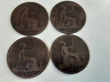 4 x Queen Victoria Bun Pennies 1875 1884 1891 1893 condition as expected for age