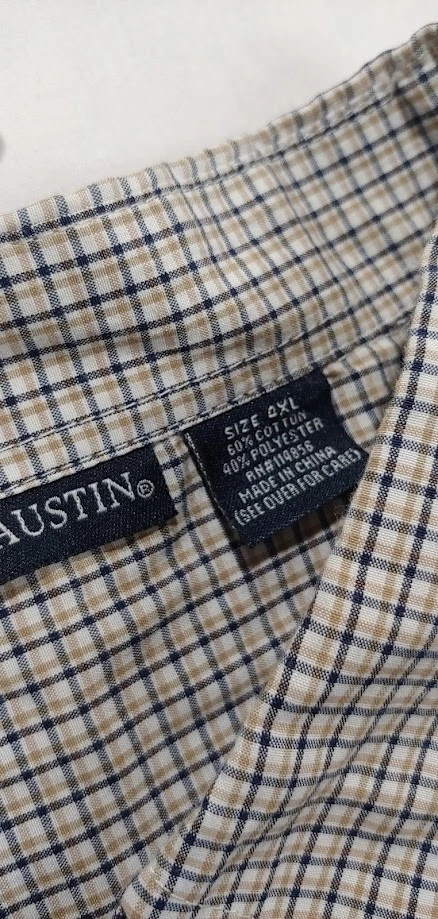 Michael Austin Mens Button Up Shirt 4XL Beige Blue Plaid Long Sleeve Casual - Image 3 of 4