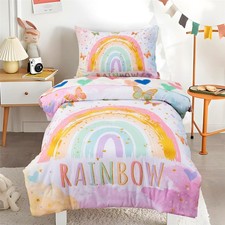 Ntbed 4 Pieces Toddler Bedding Set For Baby Girls Rainbow Butterfly Printed