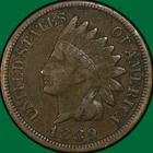 1889 Indian Head Cent Fine F Coin #38255