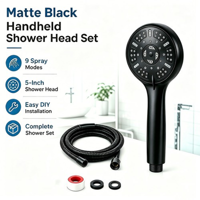 #ad High Pressure 9 Setting Shower Head Handheld with Stainless Steel Hose Shower $15.18