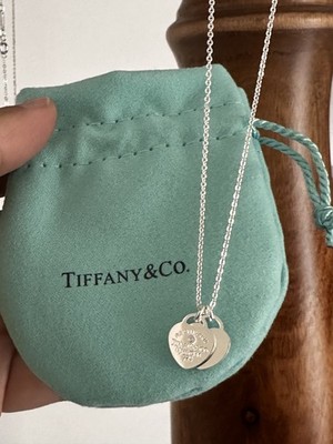 Tiffany & Co. Mini Double Heart Tag Silver Pendant Necklace