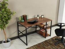 Modern Industrial Desk with 2-Tier Storage Shelves,Metal Frame Home Office Table