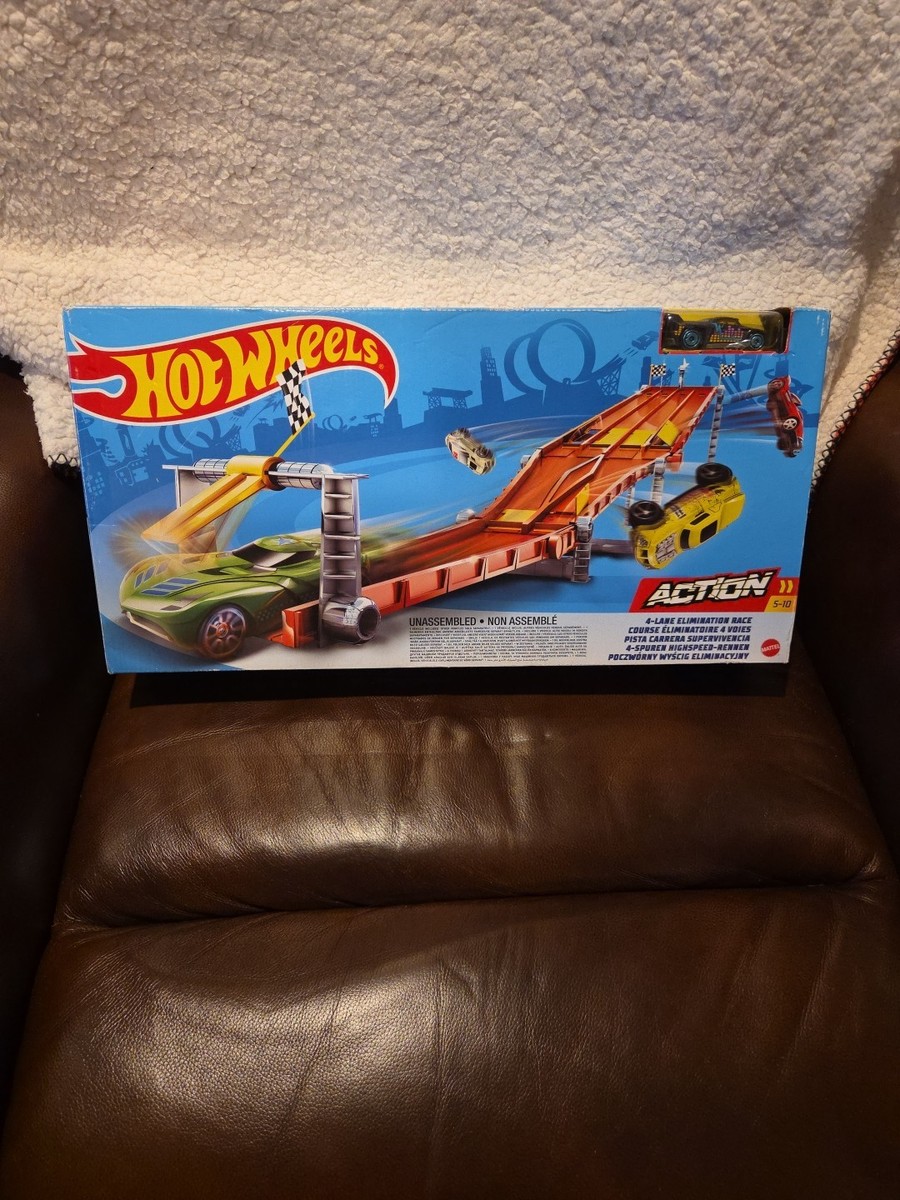 Hot Wheels Retro Race Track Set 4 Lane Raceway Elimination Vehicle