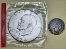 Lot of Two Coins- US Mint 1974D Eisenhower Dollar & 1895 Indian Head Penny