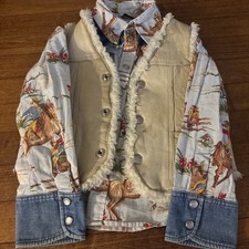 Vtg Western Pearl Snap And Genuine Leather Vest 4T Toddler Horses Cowboy