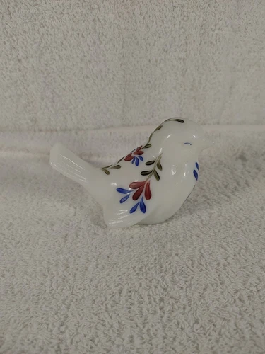 Vtg Fenton White Milk Glass Dove Bird Floral Hand Painted Signed K. Brightbill