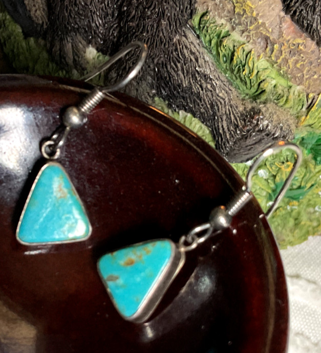 Sterling Triangular Turquoise Earrings - image 2