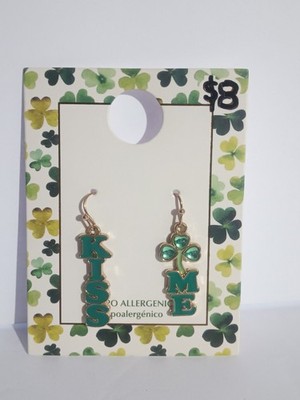 St. Patrick's Day GREEN  Dangle Drop Earrings KISS ME