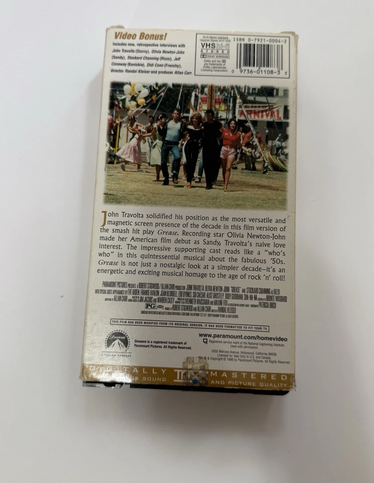 GREASE VHS THX Digitally Mastered with Original Case Paramount Pictures - Image 4 of 4