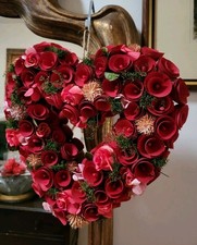 Heart Wreath Wood Curls Wooden 12.5 inch Valentines Spring Roses Decor NEW