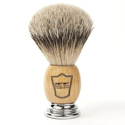 PARKER SAFETY RAZOR Deluxe Parker Wood & Chrome 100% SILVERTIP BADGER Shave Brush Free Drip Stand