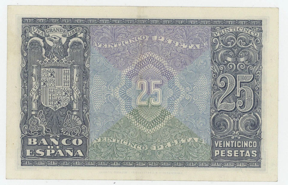 Spain España 25 Pesetas 9-1-1940 Pick 116.a XF+ Circulated Banknote - Image 2 of 2