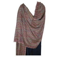 Shawl | Wool + Modal | Paisley Design | Handloomed | Tassels | Mauve & Sand