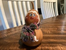 Gingerbread Man Handpainted Gourd Christmas Plaid Bow