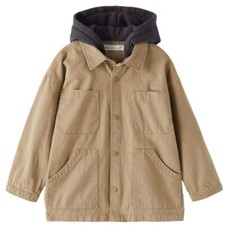 Zara Boys Size 10 Chore Jacket Hooded Taupe Brown Lightweight neutral