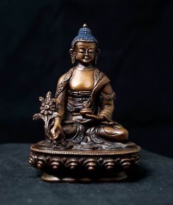 Tibetan Lord Medicine Buddha Bhaisajya Guru Copper Oxide Statue Sculpture free