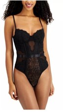 Inc International Concepts Women's Lace Cutout Lingerie Bodysuit-Black Large