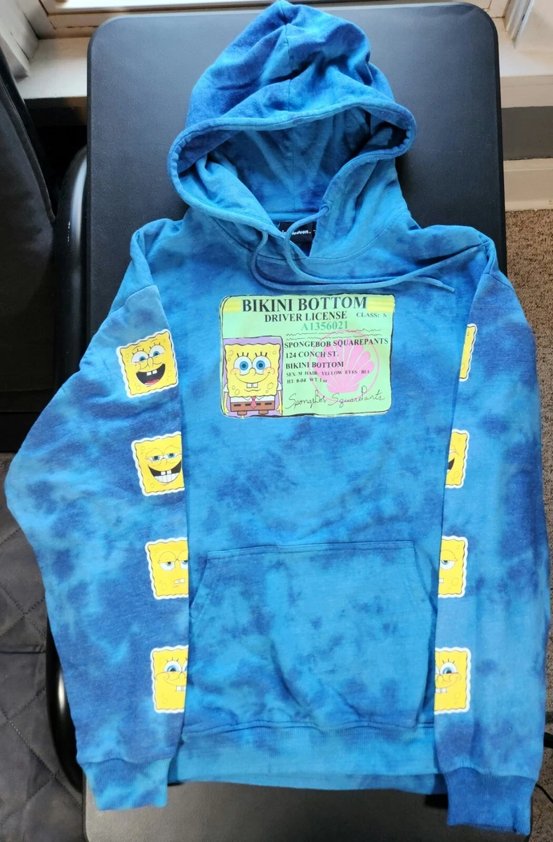 SpongeBob SquarePants Drivers License Hoodie Sweatshirt Blue Mens L Tie Dye